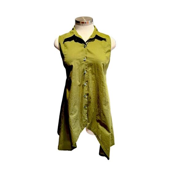 Norma Kamali Button Front Tunic Top Size Green Cotton Sleeveless Size XS - Picture 7 of 7